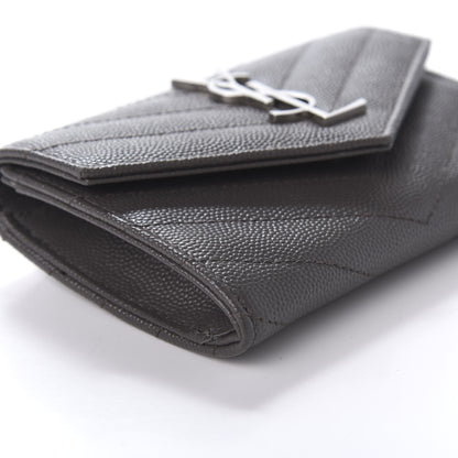 Saint Laurent Grain De Poudre Matelasse Chevron Small Monogram Envelope Wallet Earth 6 of 9