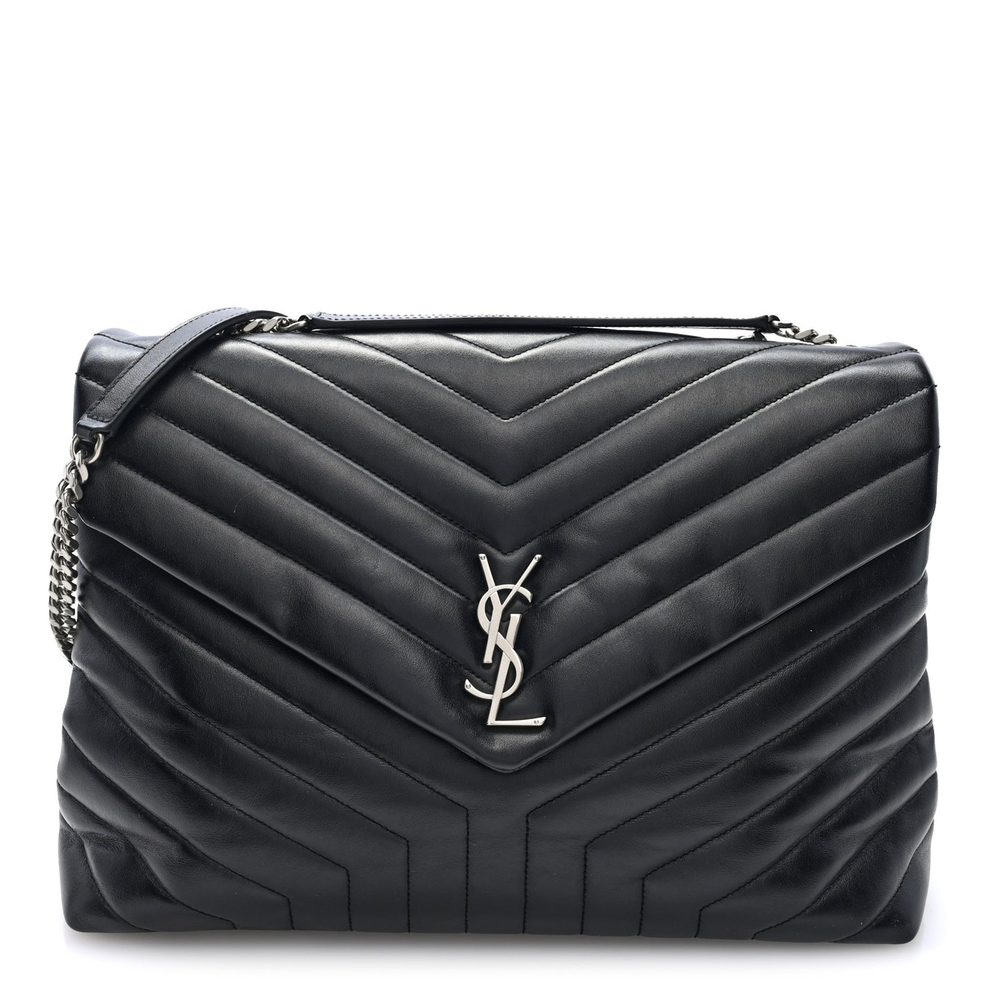 Calfskin Y Quilted Monogram Large Loulou Chain Satchel Black Black