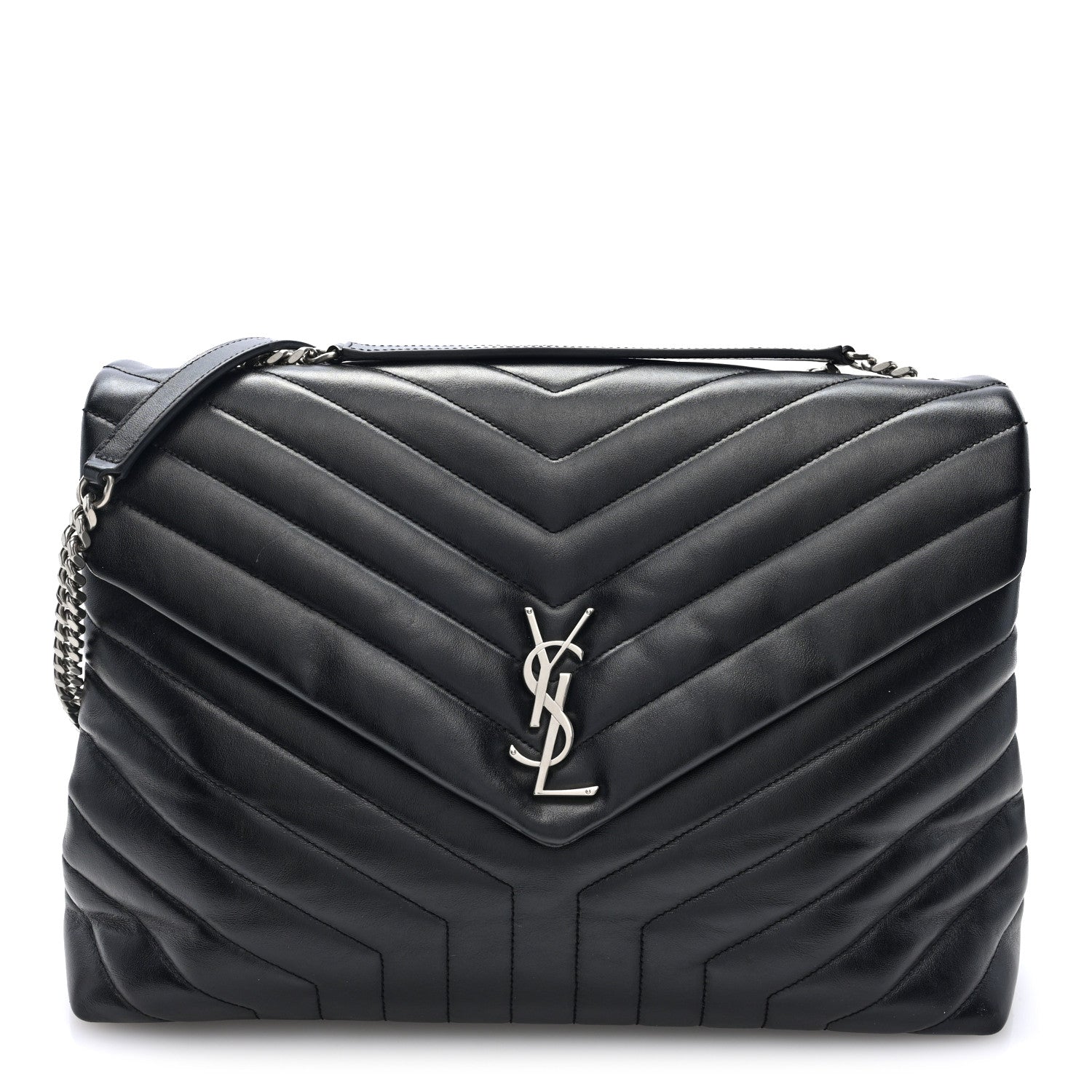 Saint Laurent Calfskin Y Quilted Monogram Large Loulou Chain Satchel Black Black 1 of 9