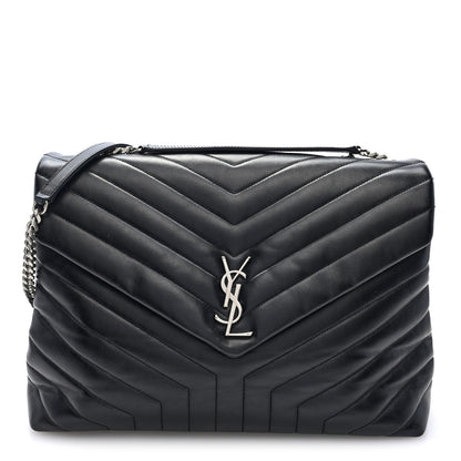 Saint Laurent Calfskin Y Quilted Monogram Large Loulou Chain Satchel Black Black 1 of 9
