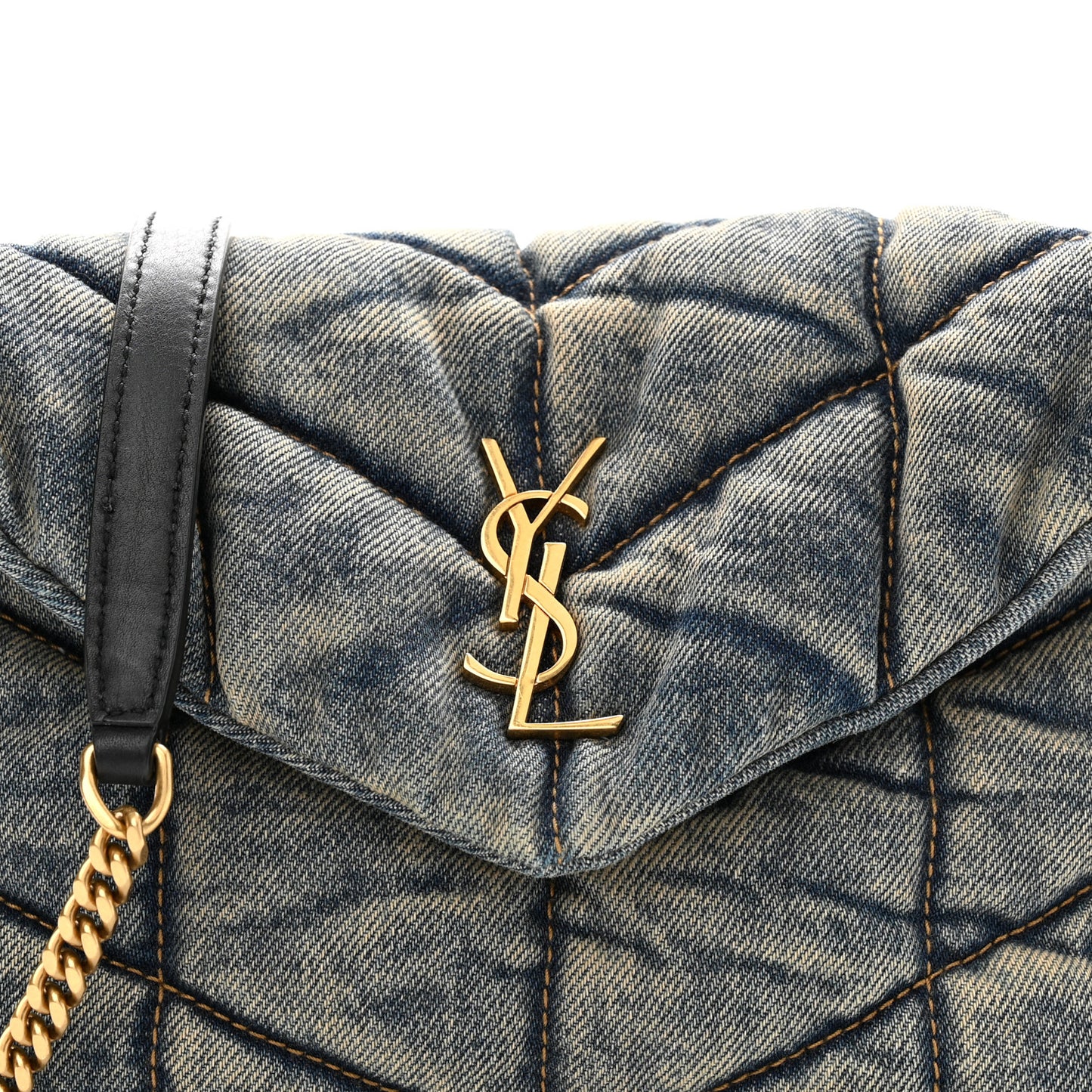 Denim Quilted Toy Loulou Puffer Monogram Chain Satchel Blue Black