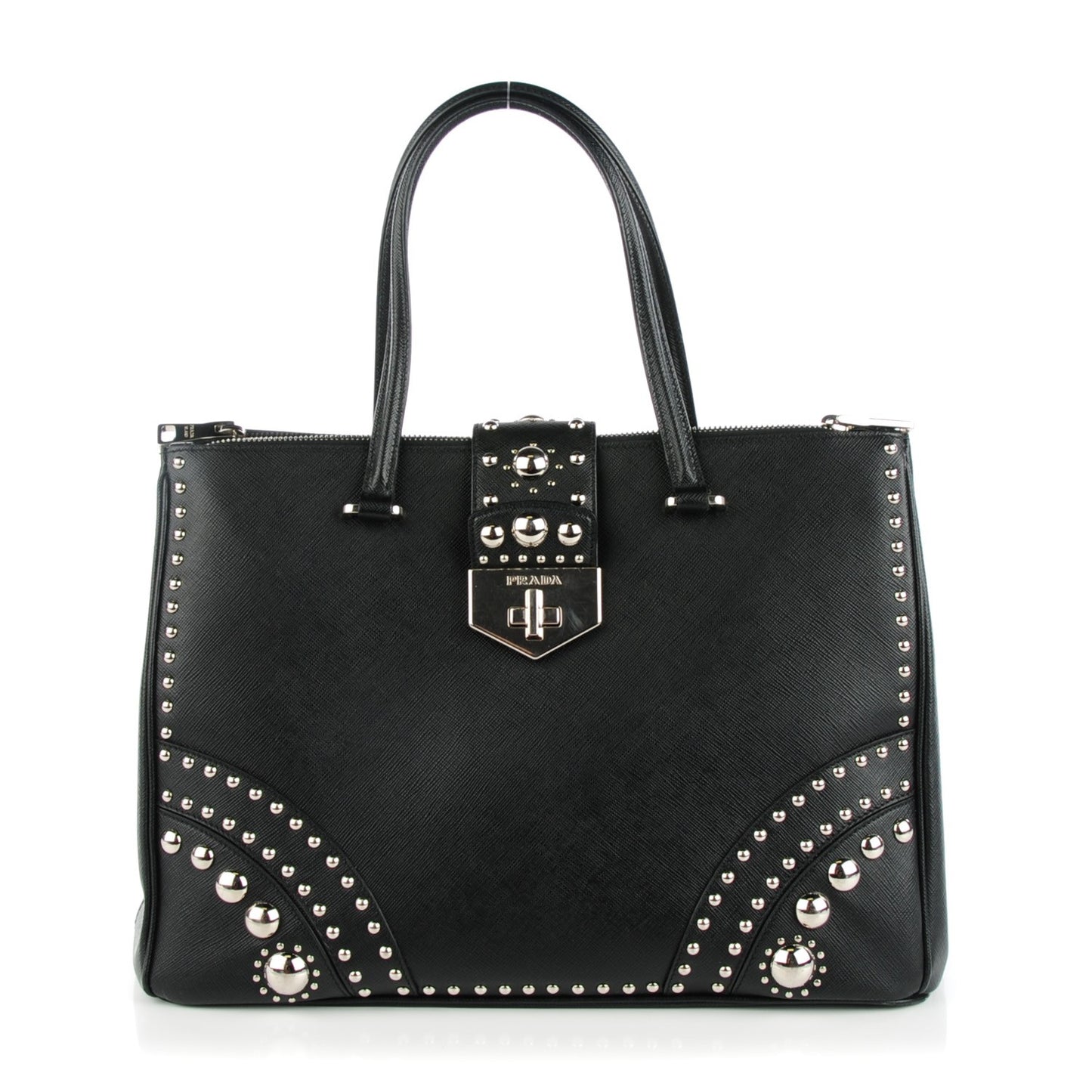 Saffiano Studded Double Zip Tote Nero Black