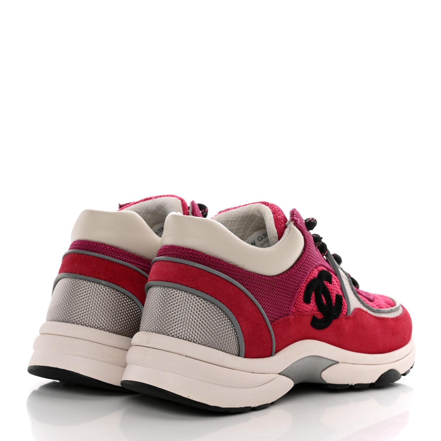 Chanel Mesh Suede Calfskin Grained Calfskin Womens CC Sneakers Dark 36.5 Pink Silver 4 of 10