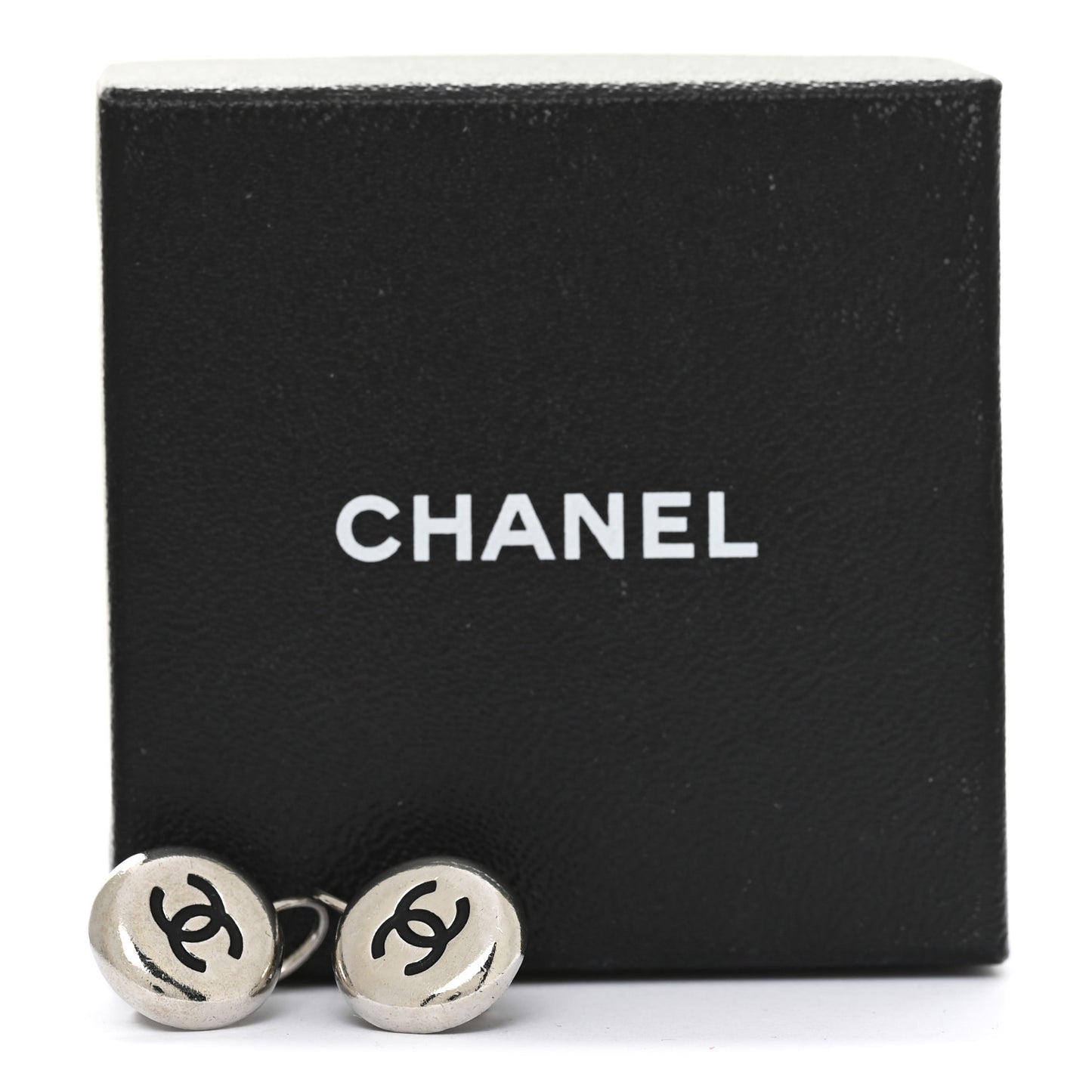 CC Round Earrings Silver Black
