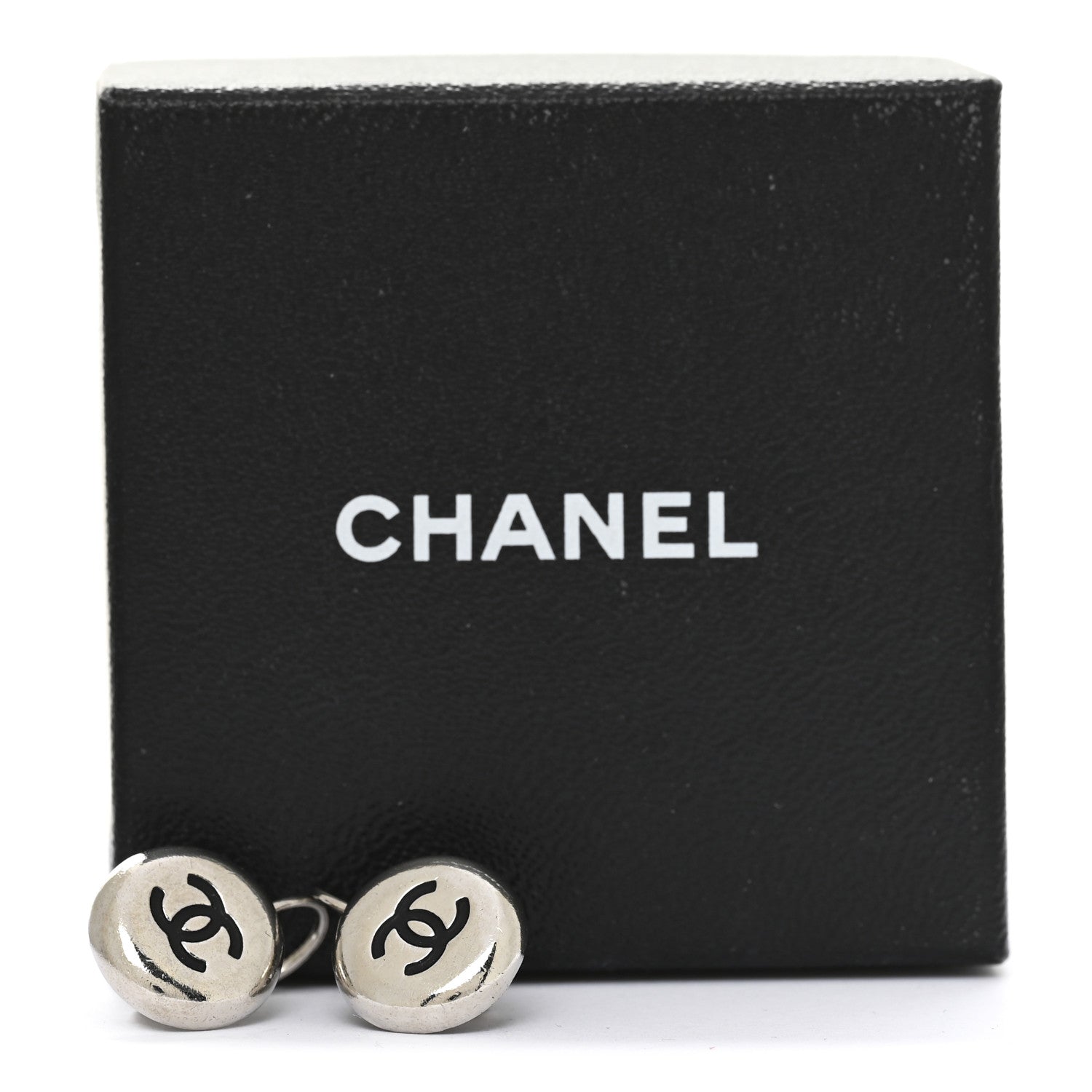 Chanel CC Round Earrings Silver Black 5 of 5