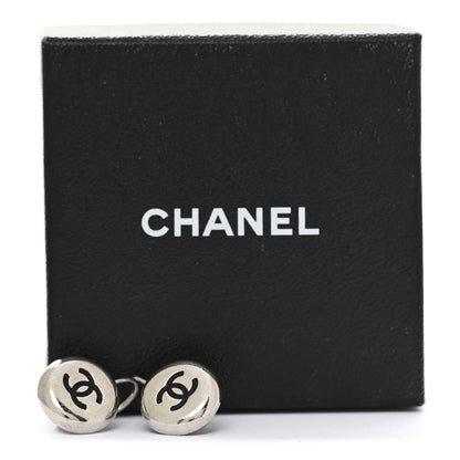 Chanel CC Round Earrings Silver Black 5 of 5