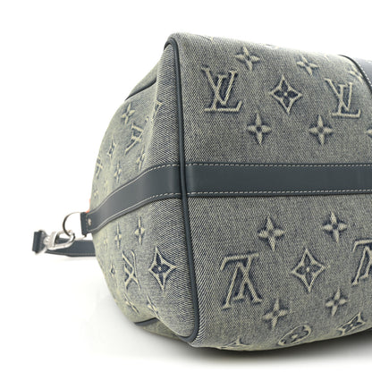 Louis Vuitton Monogram Washed Denim Keepall Bandouliere 50 Blue 7 of 8