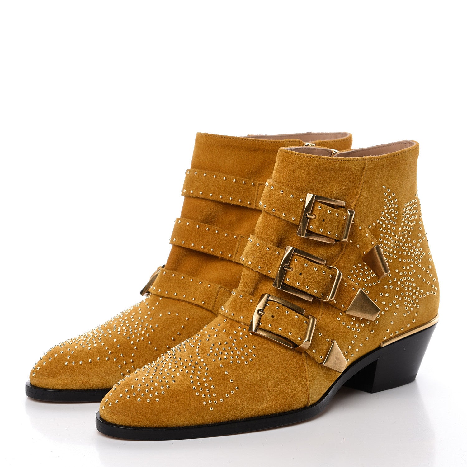 Chloe Suede Sheepskin Studded Susanna Ankle Boots 37 Luminous Ochre 3 of 10
