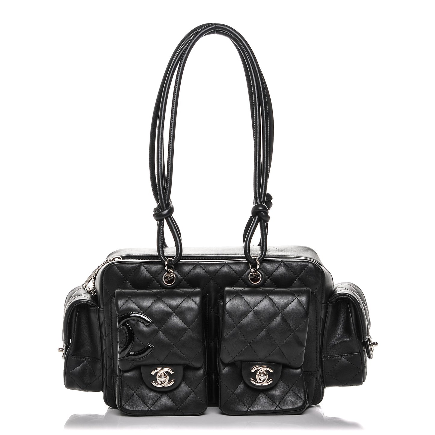 Calfskin Quilted Small Cambon Multipocket Reporter Black White
