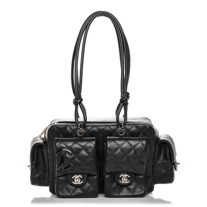 Chanel Calfskin Quilted Small Cambon Multipocket Reporter Black White 1 of 7