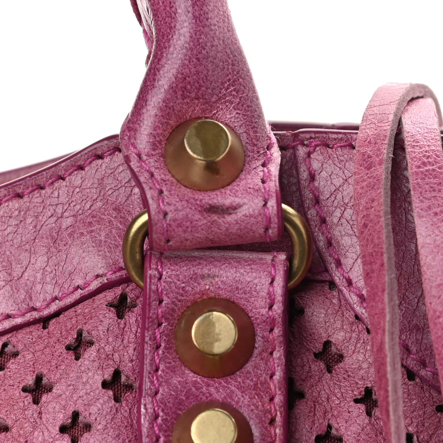 Balenciaga Agneau Laser Cut Cross Classic Gold Hardware Mini City Cyclamen 12 of 14