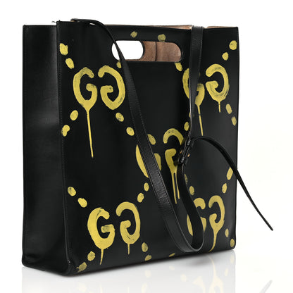 Gucci Calfskin GucciGhost Real Medium XL Tote Black Yellow 3 of 15