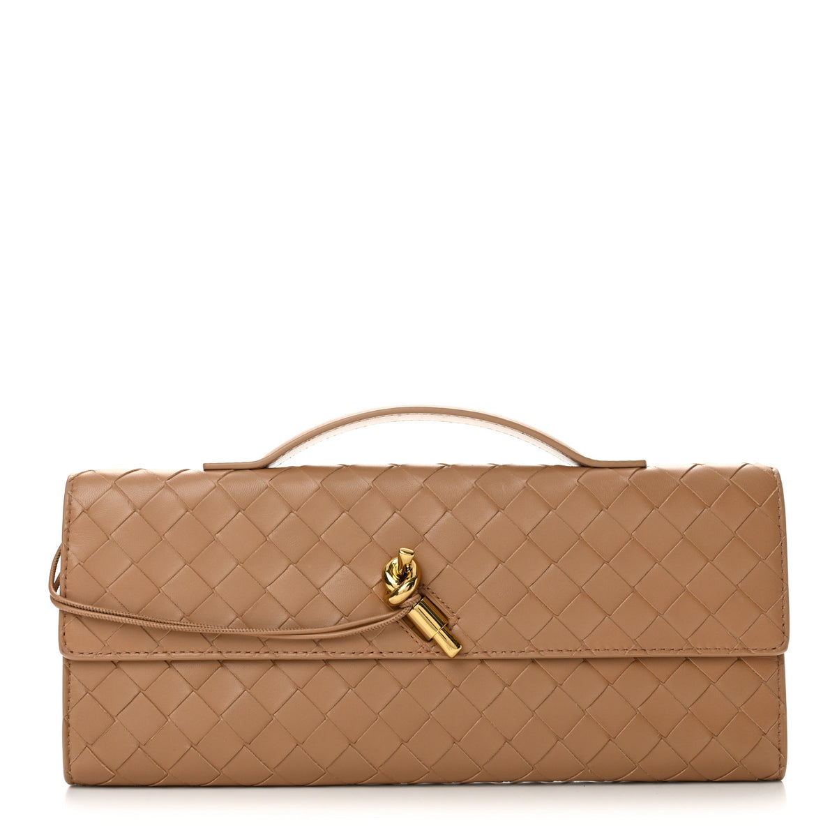 Bottega Veneta Nappa Intrecciato Long Andiamo Top Handle Clutch Pale Brown 1 of 13