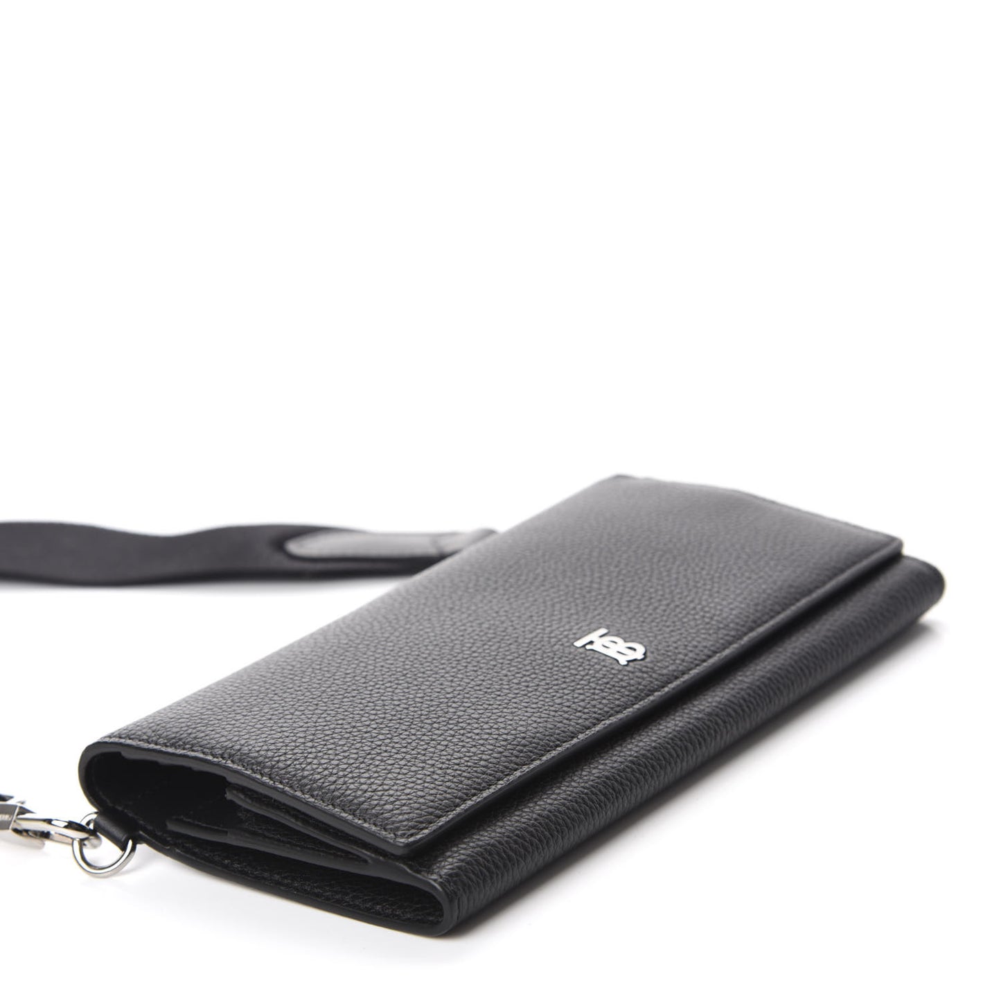 Grainy Calfskin Wallet with Detachable Strap Black