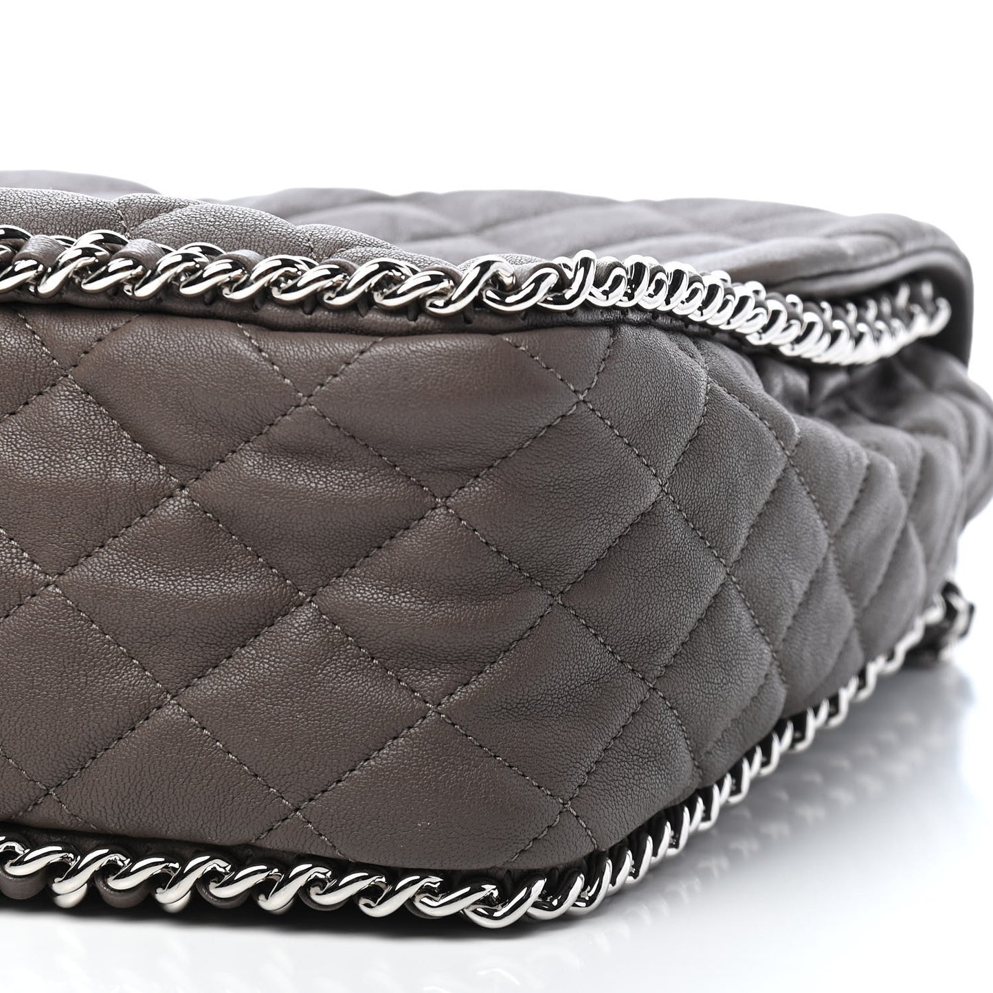 Washed Lambskin Quilted Chain Around Maxi Flap Brown