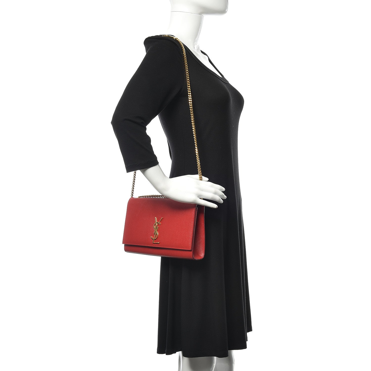 Saint Laurent Grain De Poudre Medium Monogram Kate Satchel Red 2 of 9