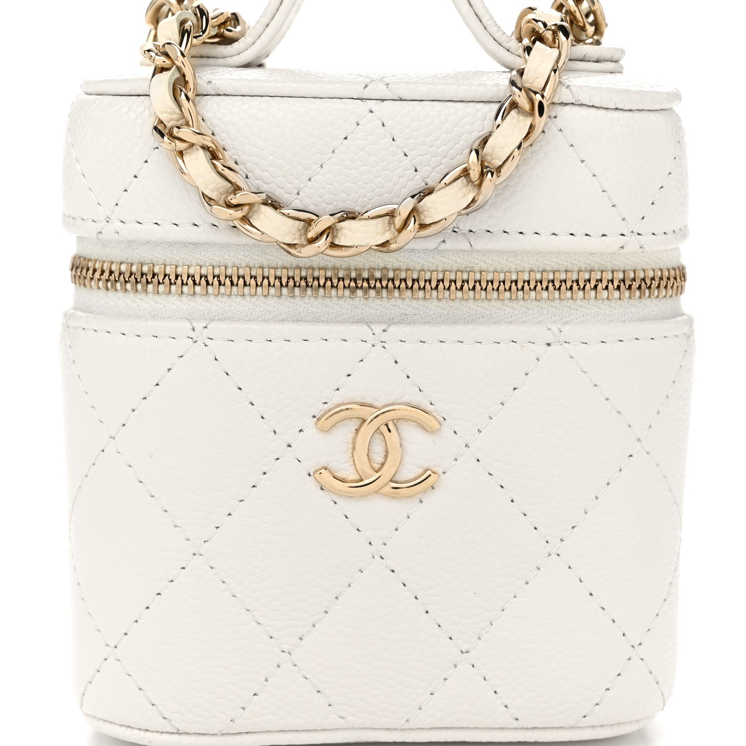 Chanel Caviar Quilted Small Handle With Care Vanity Case With Chain White 8 of 11