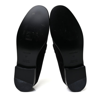Hermes Suede Goatskin Womens Destin Loafer 37 Black 5 of 8