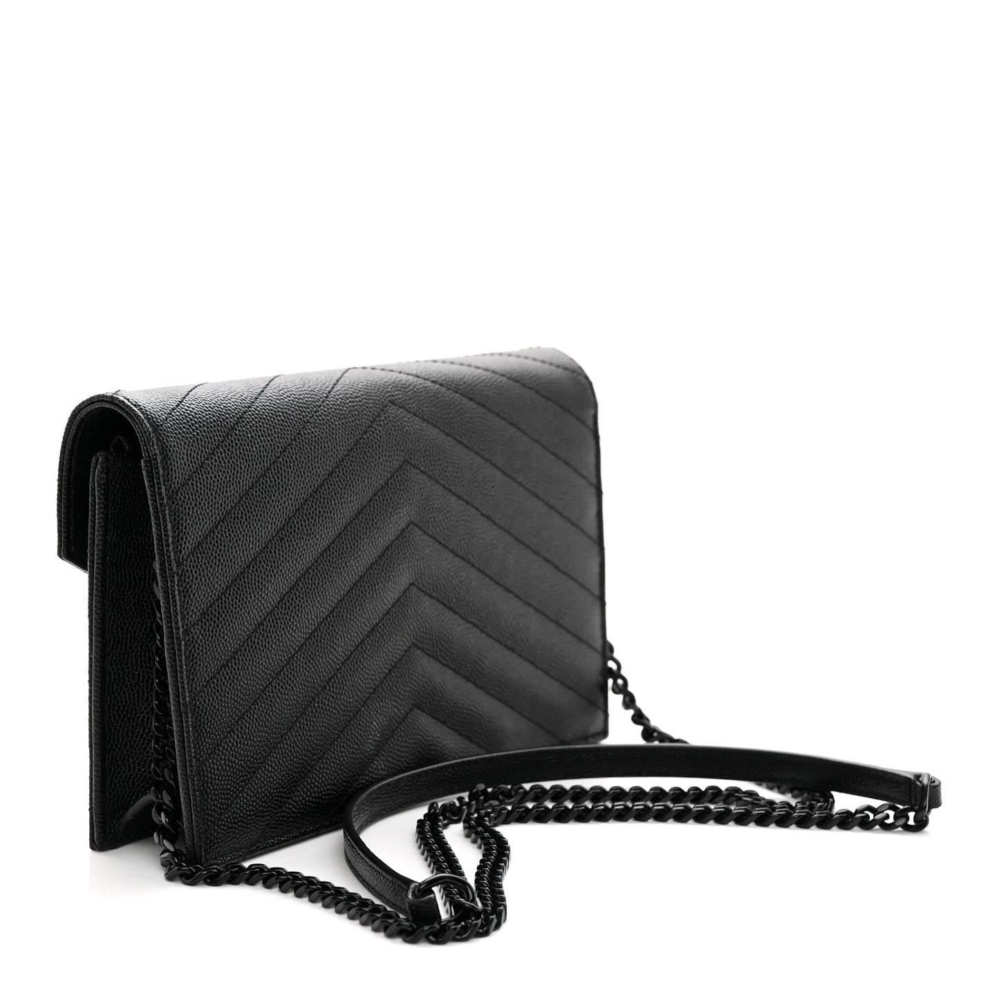 Grain De Poudre Matelasse Chevron Monogram Monochrome Envelope Chain Wallet Black