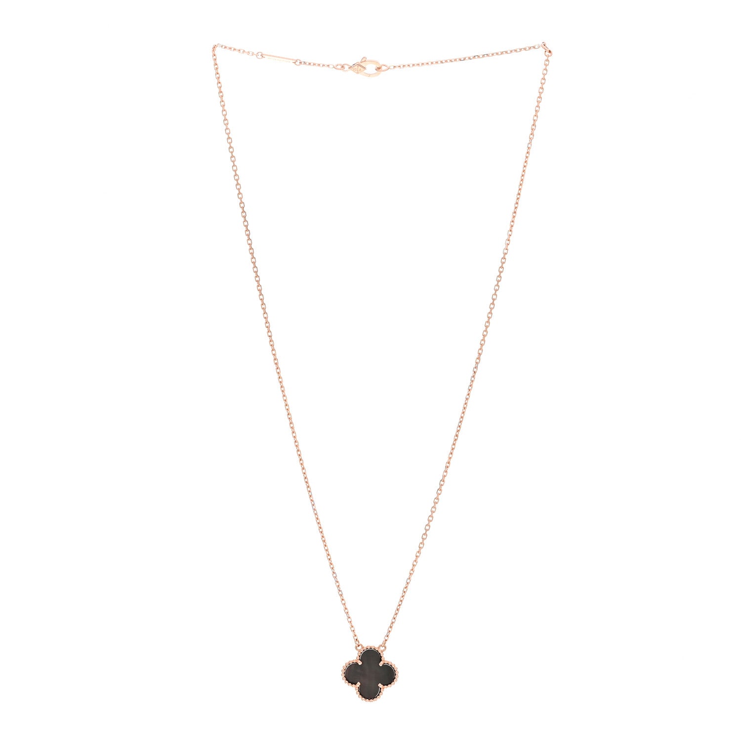 Van Cleef & Arpels 18K Rose Gold Gray Mother of Pearl Vintage Alhambra Pendant Necklace 3 of 7