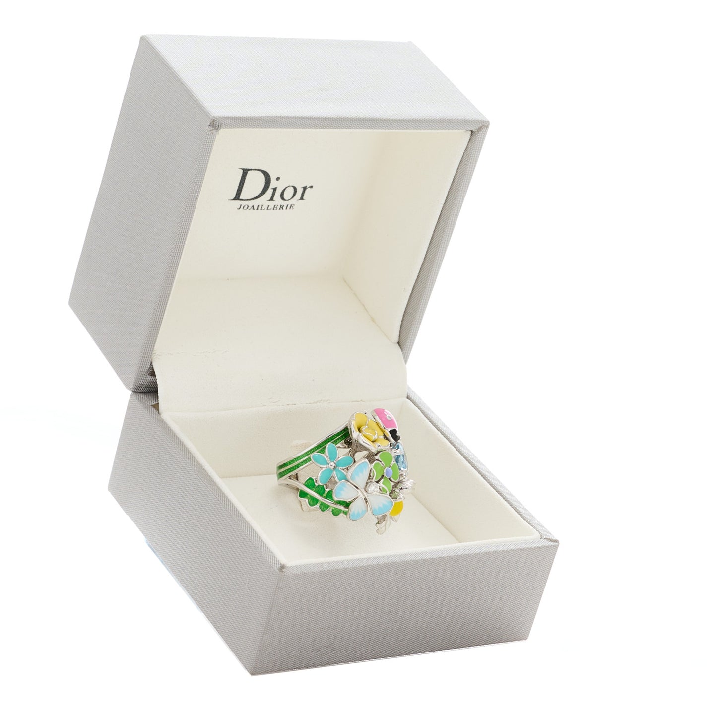 18K White Gold Diamond Aquamarine Lacquer Medium Diorette Ring 50 5.25