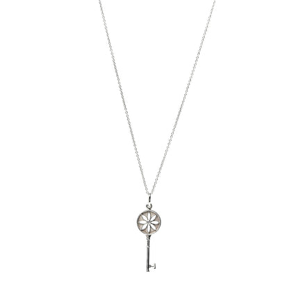 Tiffany Sterling Silver Diamond Small Daisy Key Pendant Necklace 1 of 6
