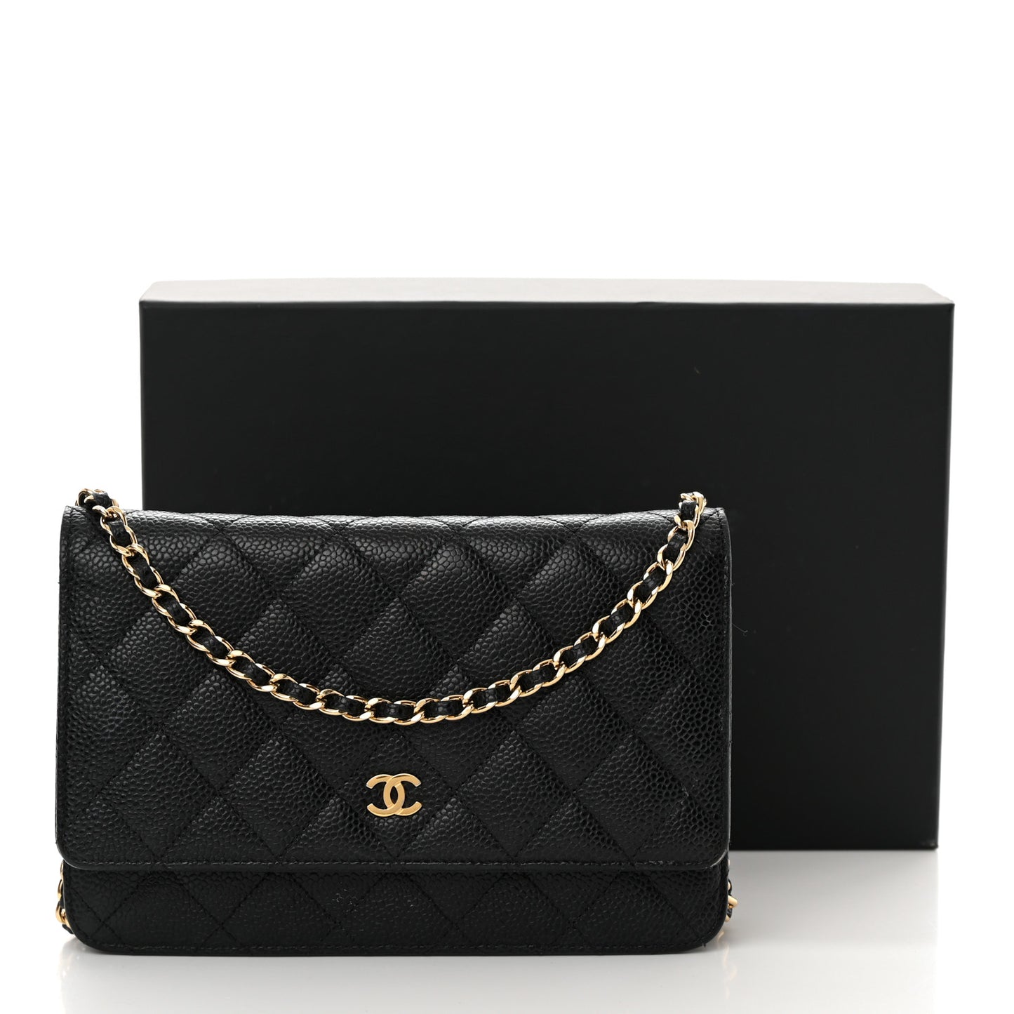 Caviar Quilted Wallet on Chain WOC Black