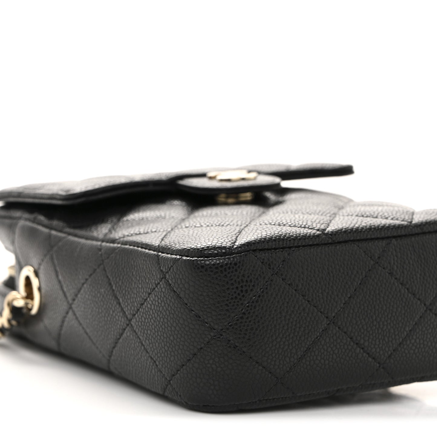Caviar Quilted Vertical Flap With Chain Black