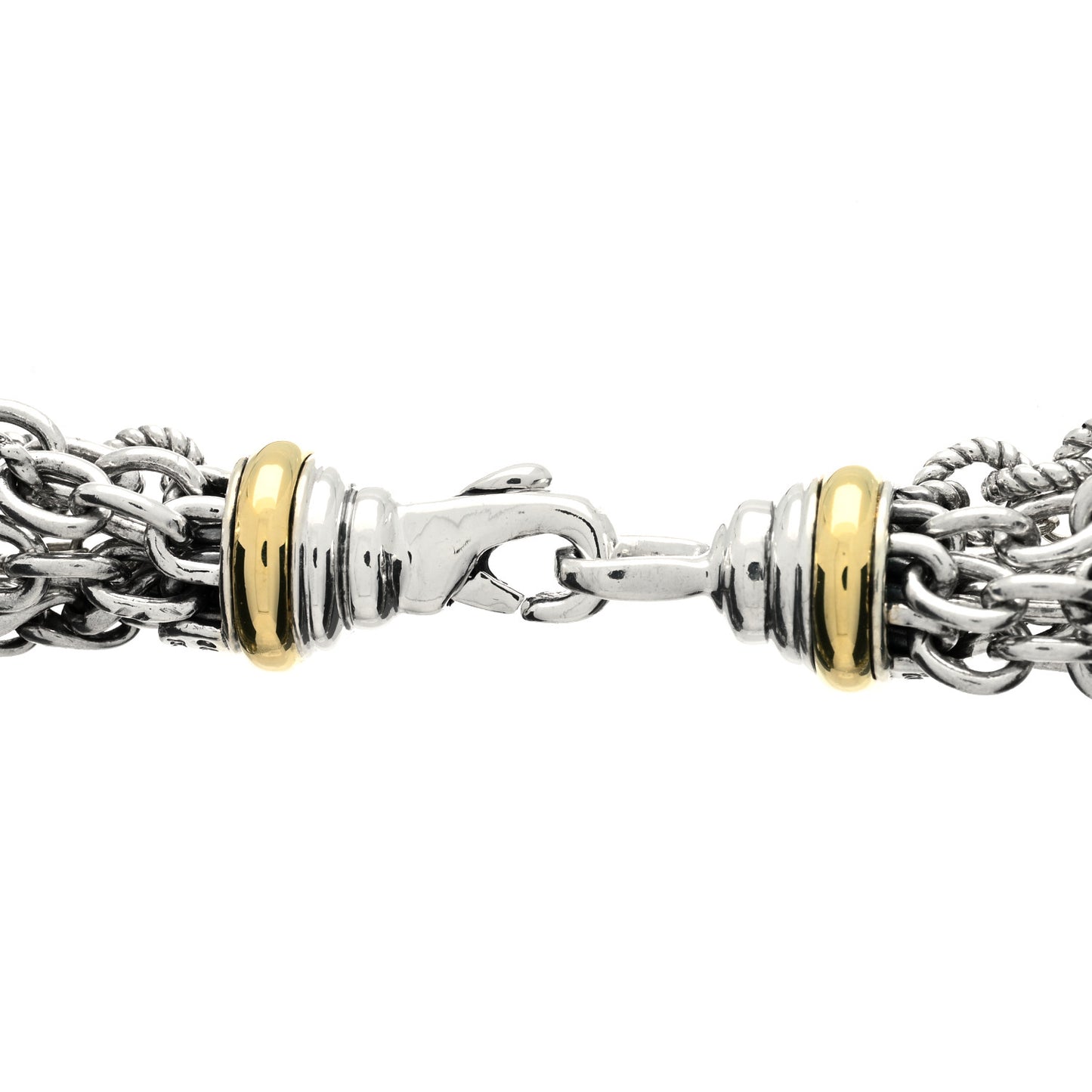 Sterling Silver 18K Yellow Gold Pearl 8-8.5mm Multi Strand Chain Necklace