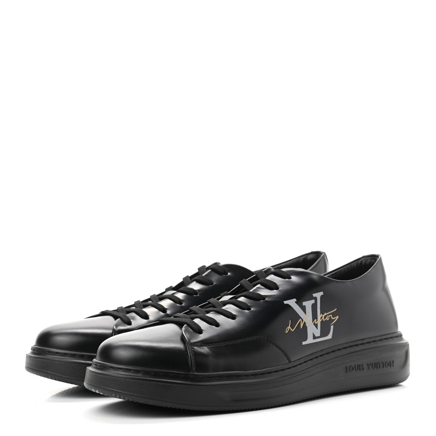 Louis Vuitton Calfskin Mens LV Beverly Hills Sneakers 10 Black 3 of 8