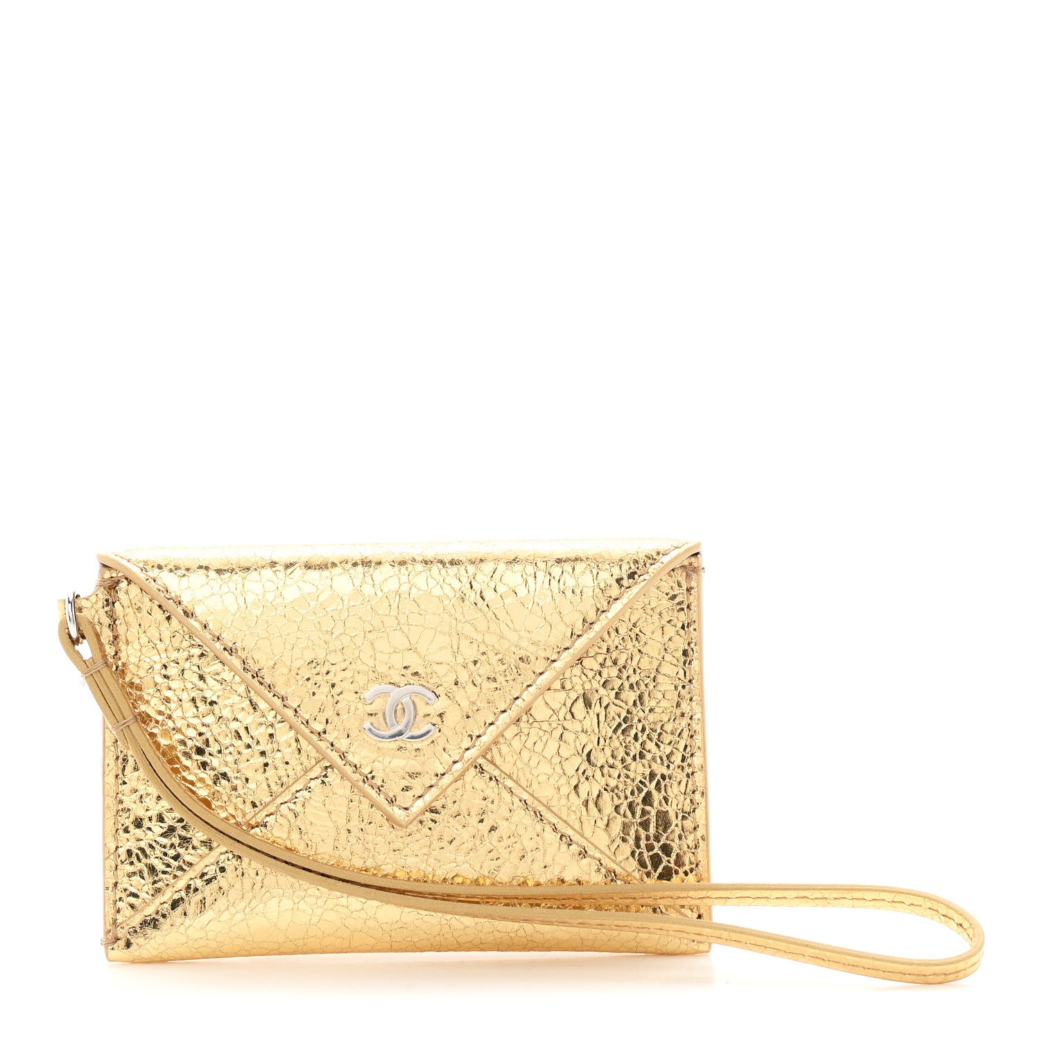 Chanel Metallic Lambskin Card Holder With Strap Gold 2 of 16