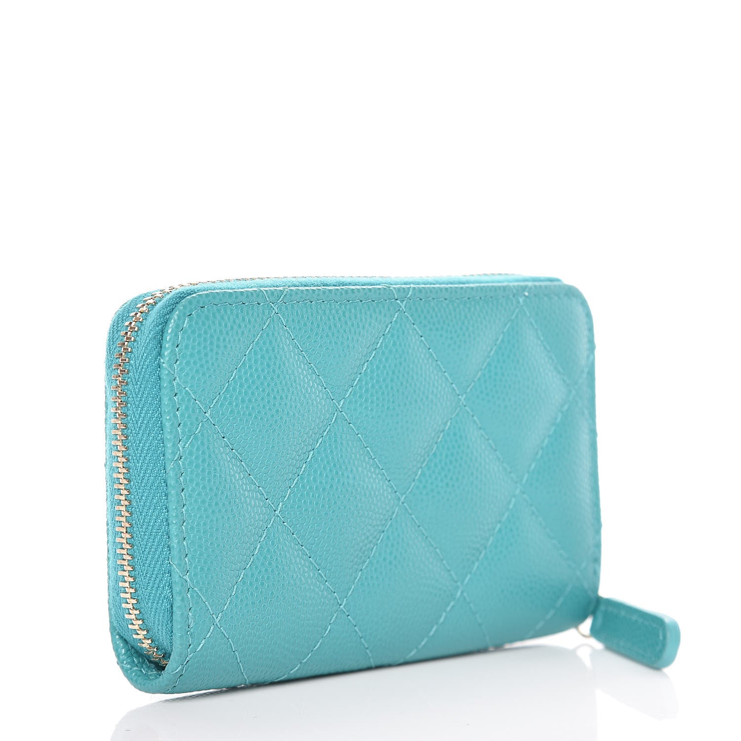 Chanel Caviar Quilted Zip Coin Purse Turquoise 3 of 10