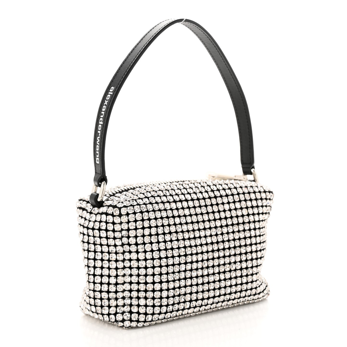 Mesh Crystal Rhinestone Mini Heiress Pouch Black Silver