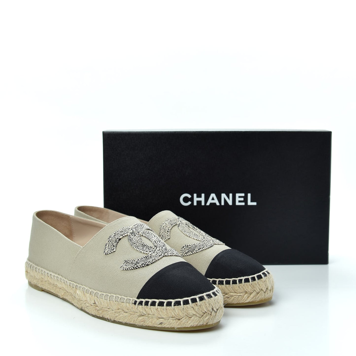 Canvas Grosgrain CC Espadrilles 41 Beige Black