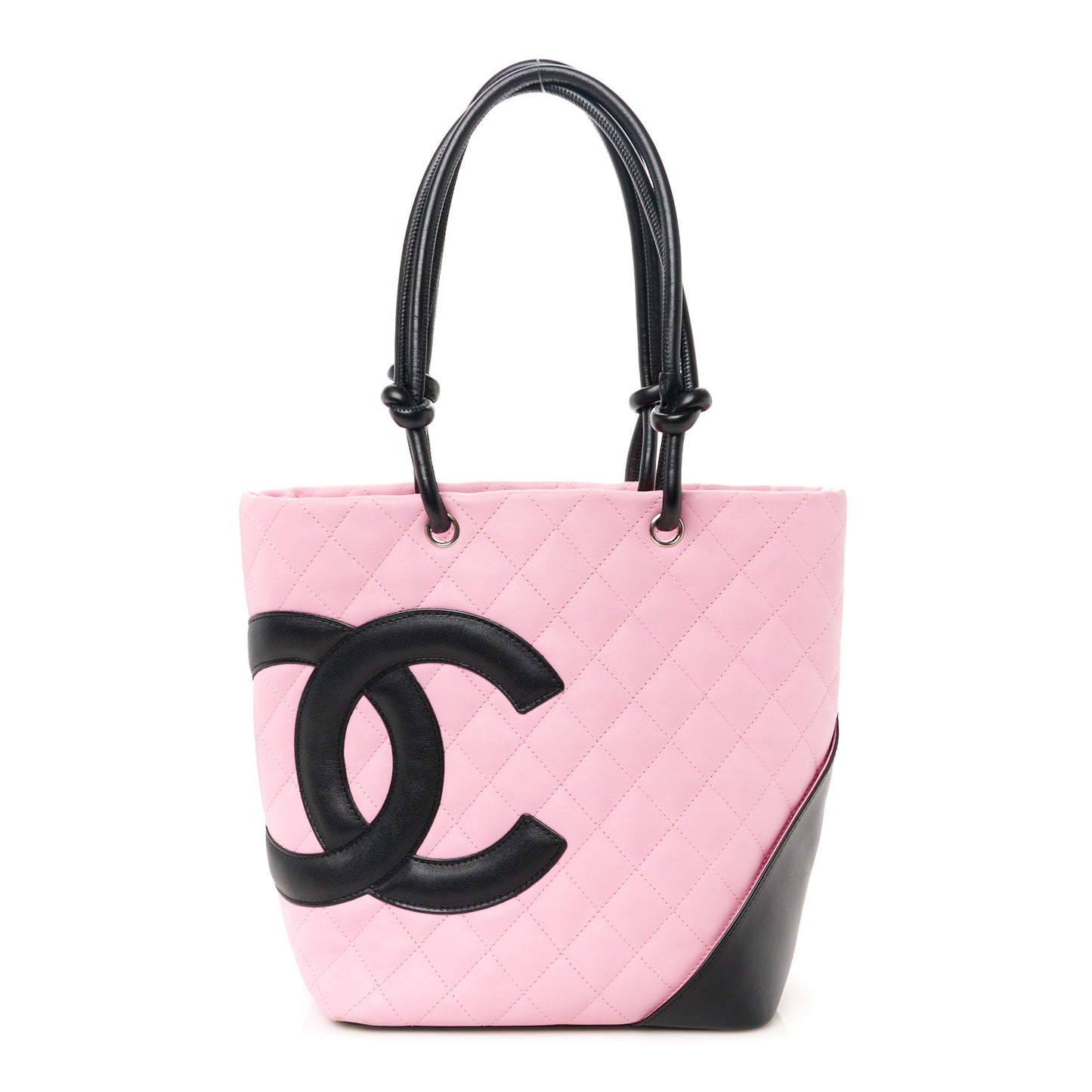 Calfskin Quilted Medium Cambon Tote Pink Black