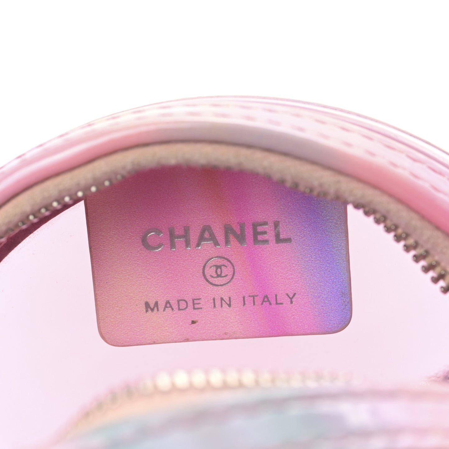 PVC Lambskin Filigree Round Clutch With Chain Pink