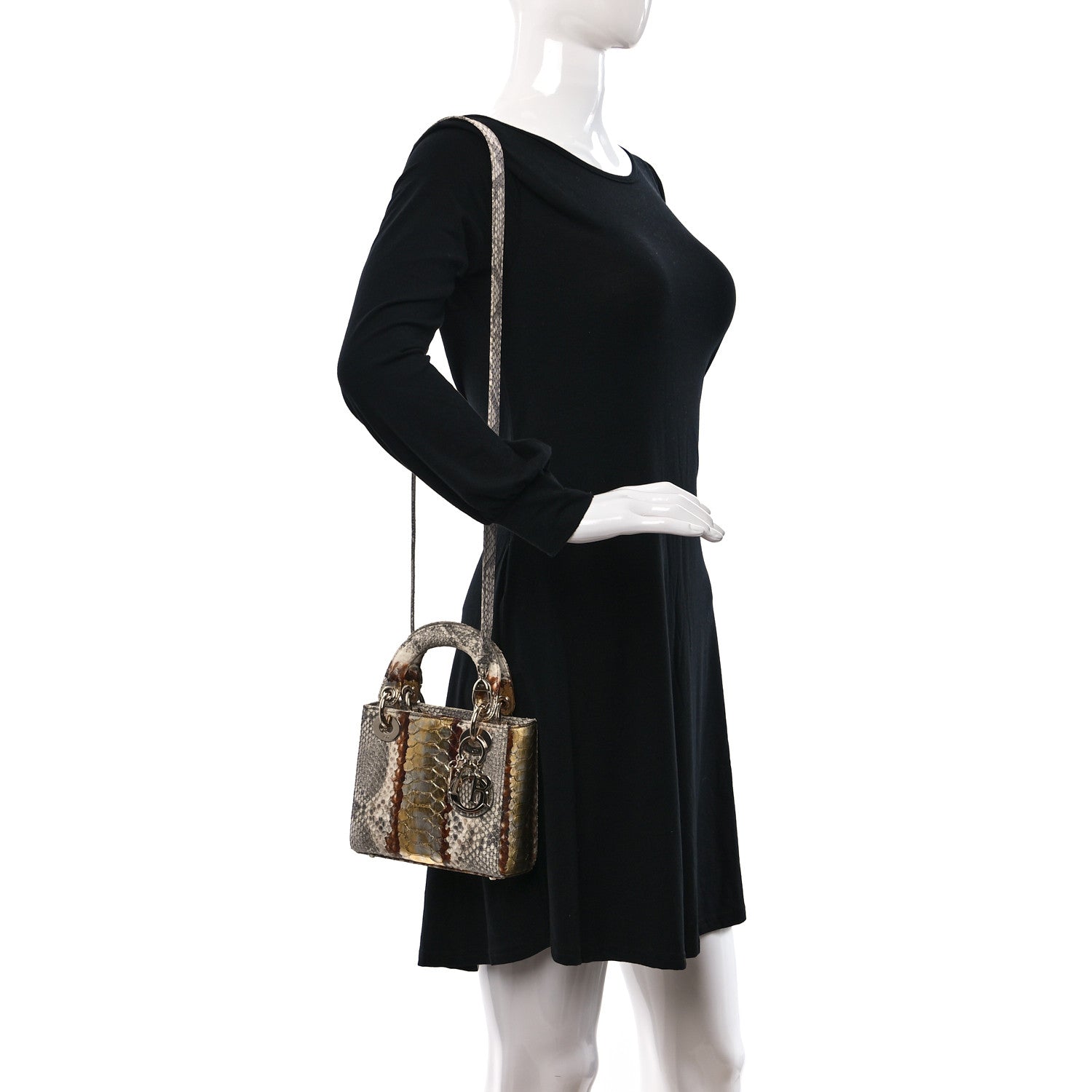 Christian Dior Snakeskin Mini Lady Dior Beige Gold 2 of 9