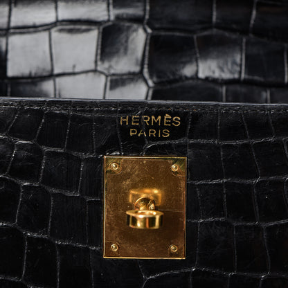 Hermes Shiny Porosus Crocodile Kelly Sellier 32 Black 11 of 28