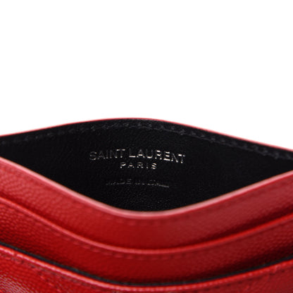 Saint Laurent Grain De Poudre Matelasse Chevron Monogram Credit Card Case New Red 5 of 7
