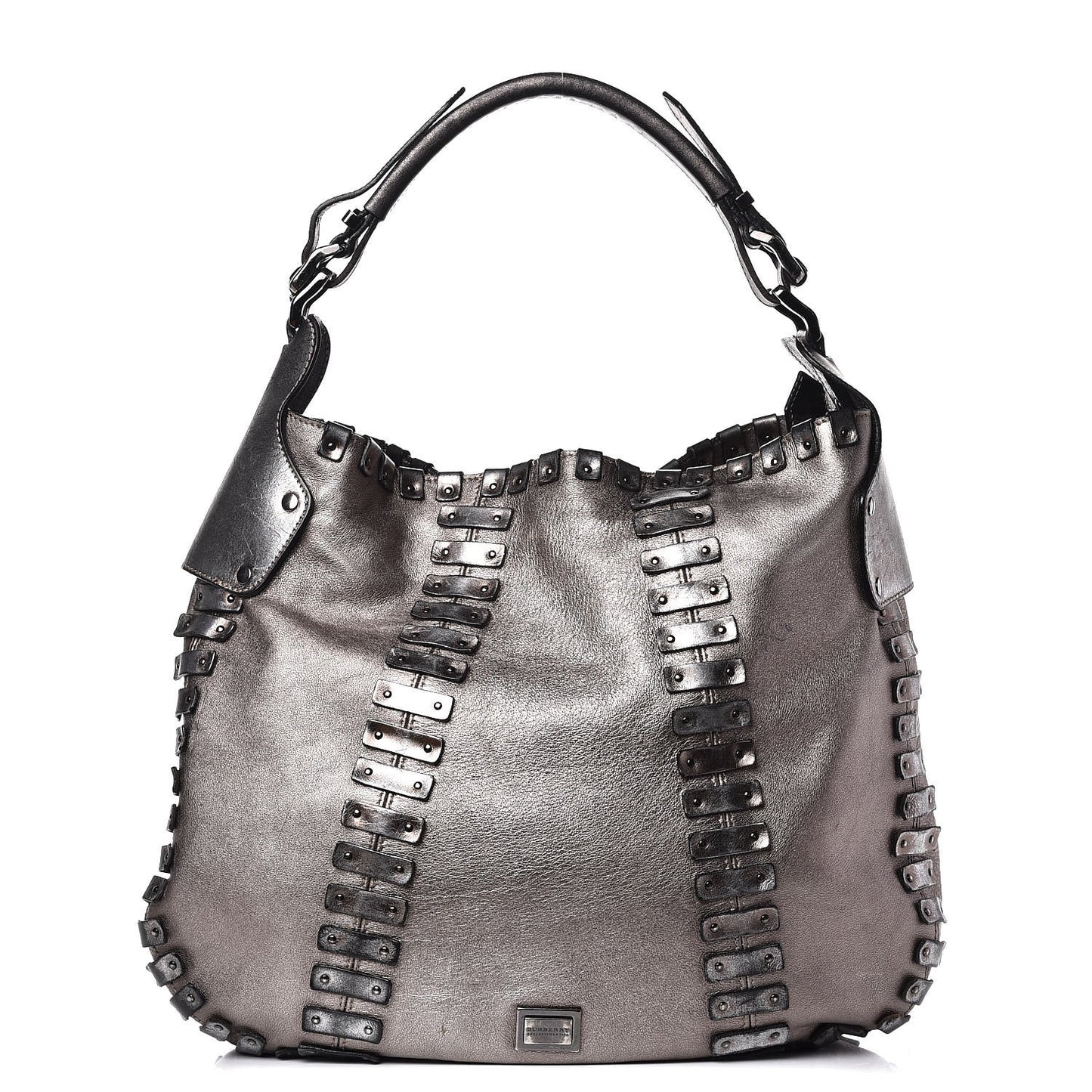 Calfskin Metallic Studded Hobo Bag Silver