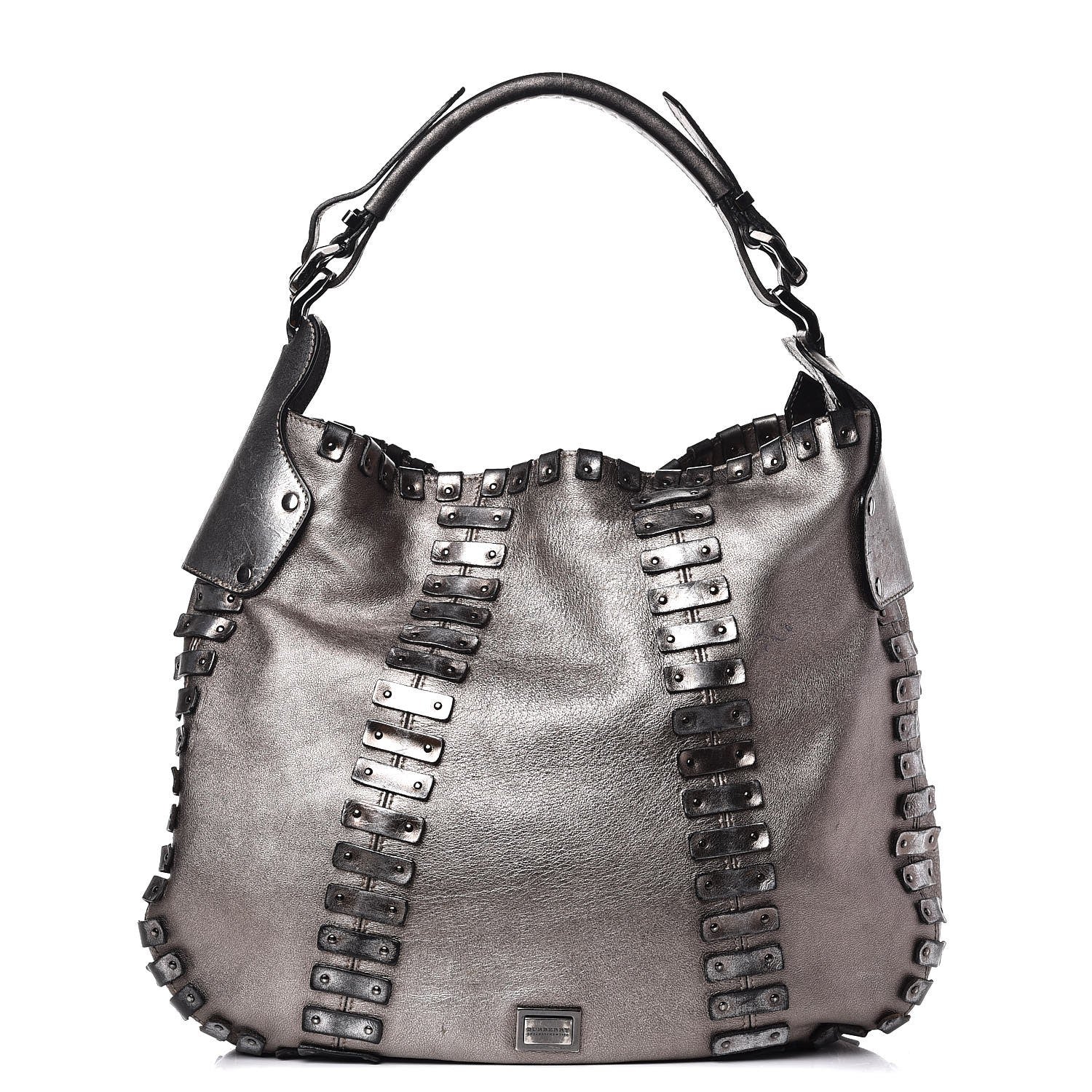 Burberry Calfskin Metallic Studded Hobo Bag Silver 1 of 11