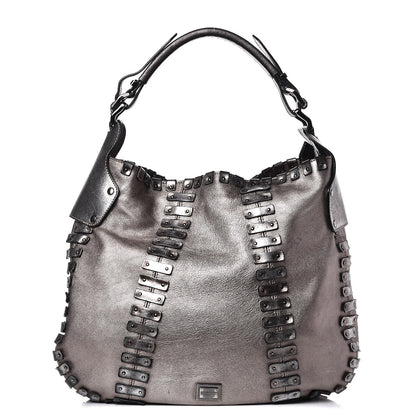 Burberry Calfskin Metallic Studded Hobo Bag Silver 1 of 11