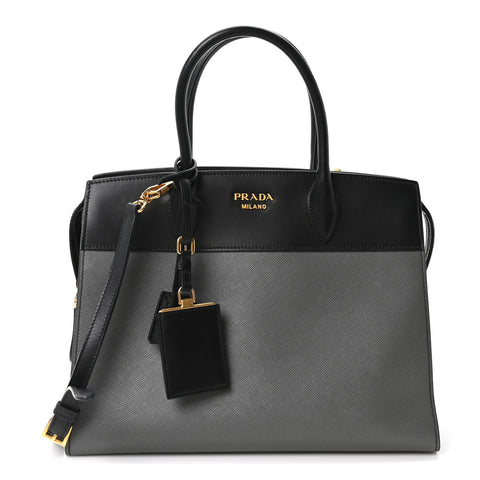 Saffiano City Calfskin Medium Esplanade Tote Mercurio Black