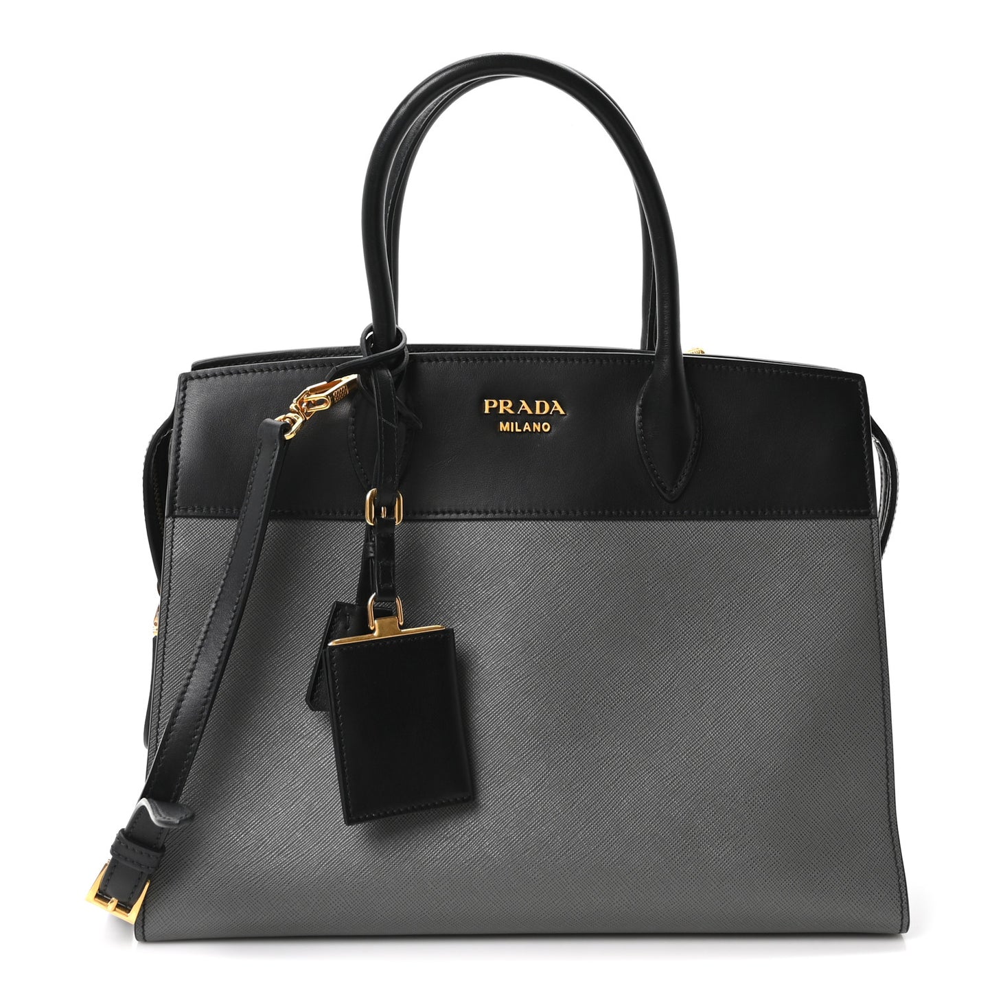 Saffiano City Calfskin Medium Esplanade Tote Mercurio Black