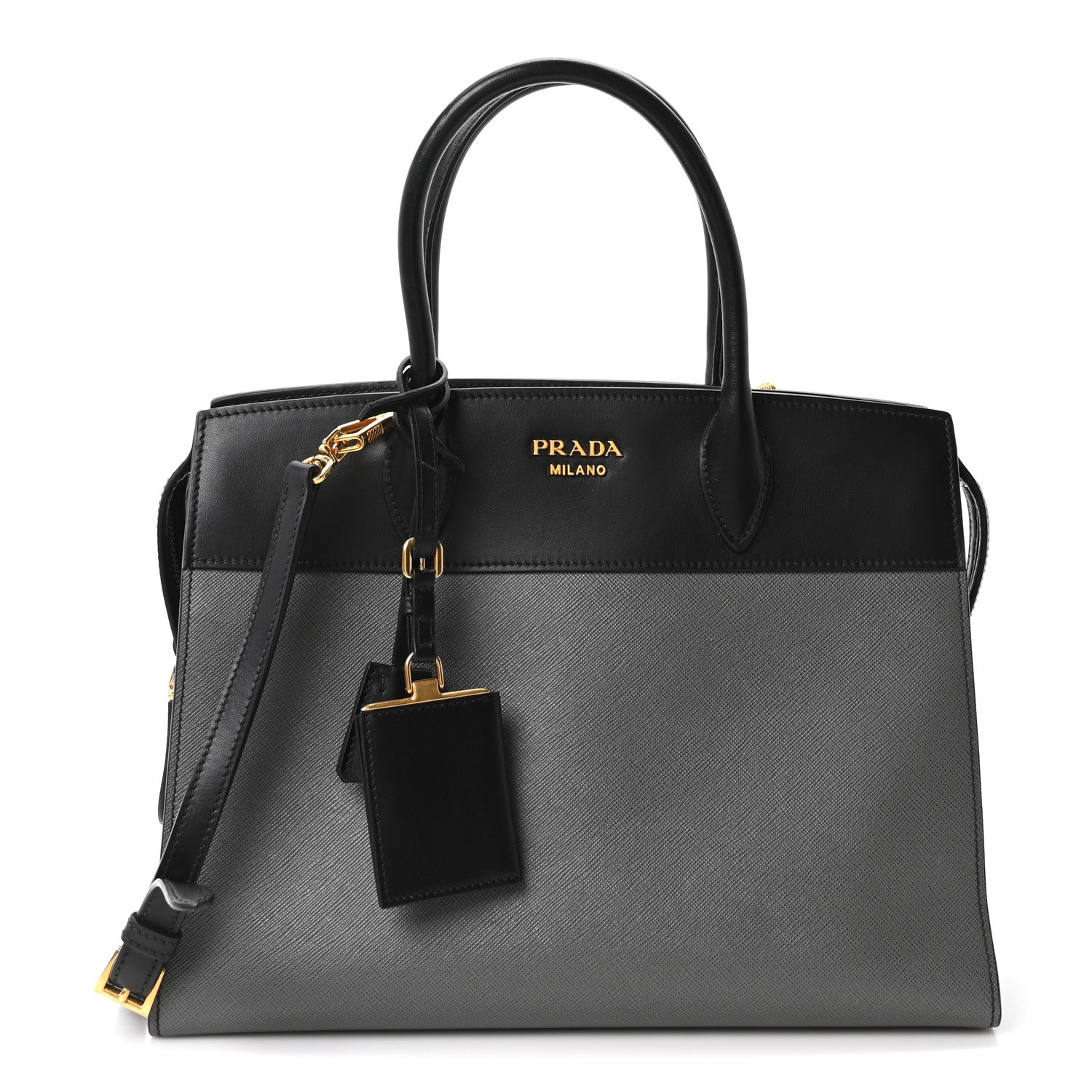 Prada Saffiano City Calfskin Medium Esplanade Tote Mercurio Black 1 of 10