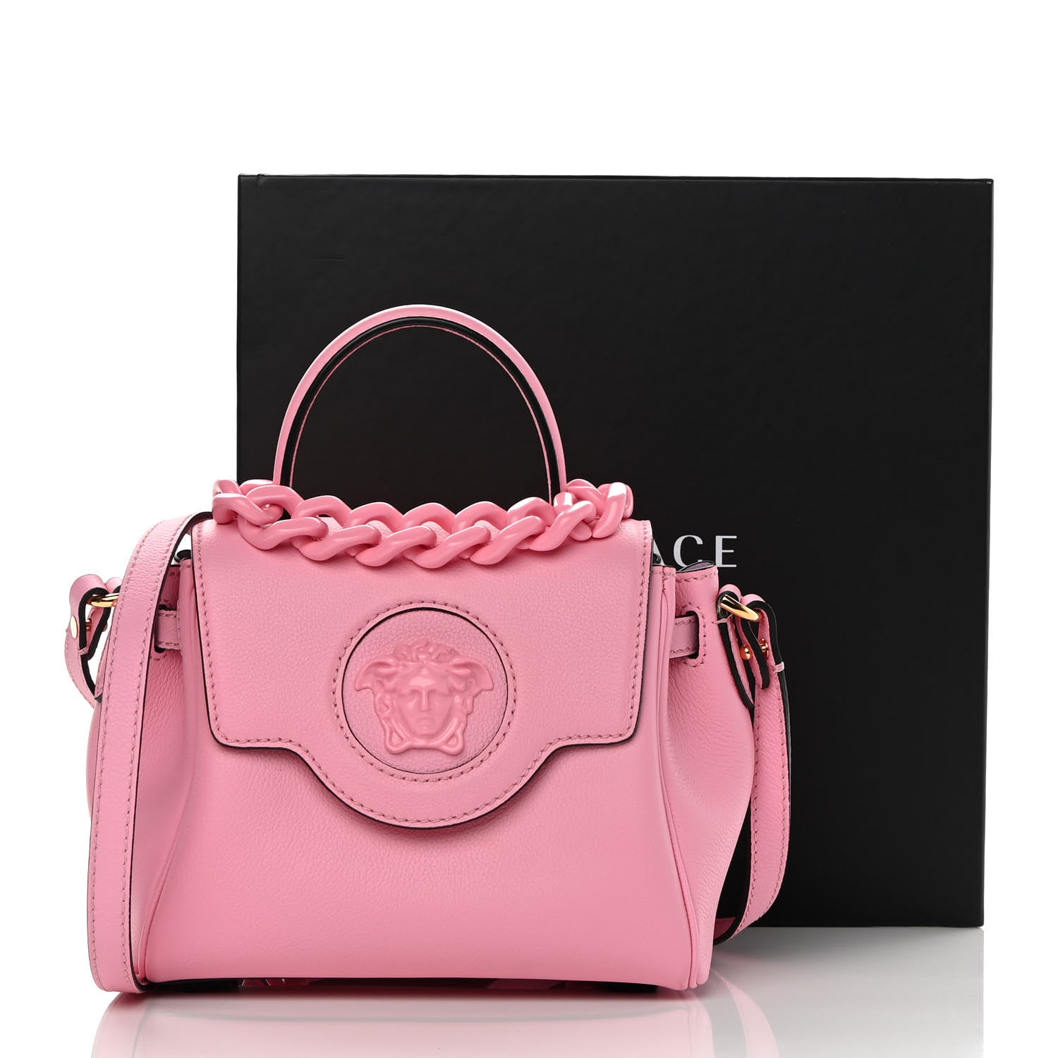 Versace Grained Calfskin Small La Medusa Top Handle Bag Pink 16 of 16