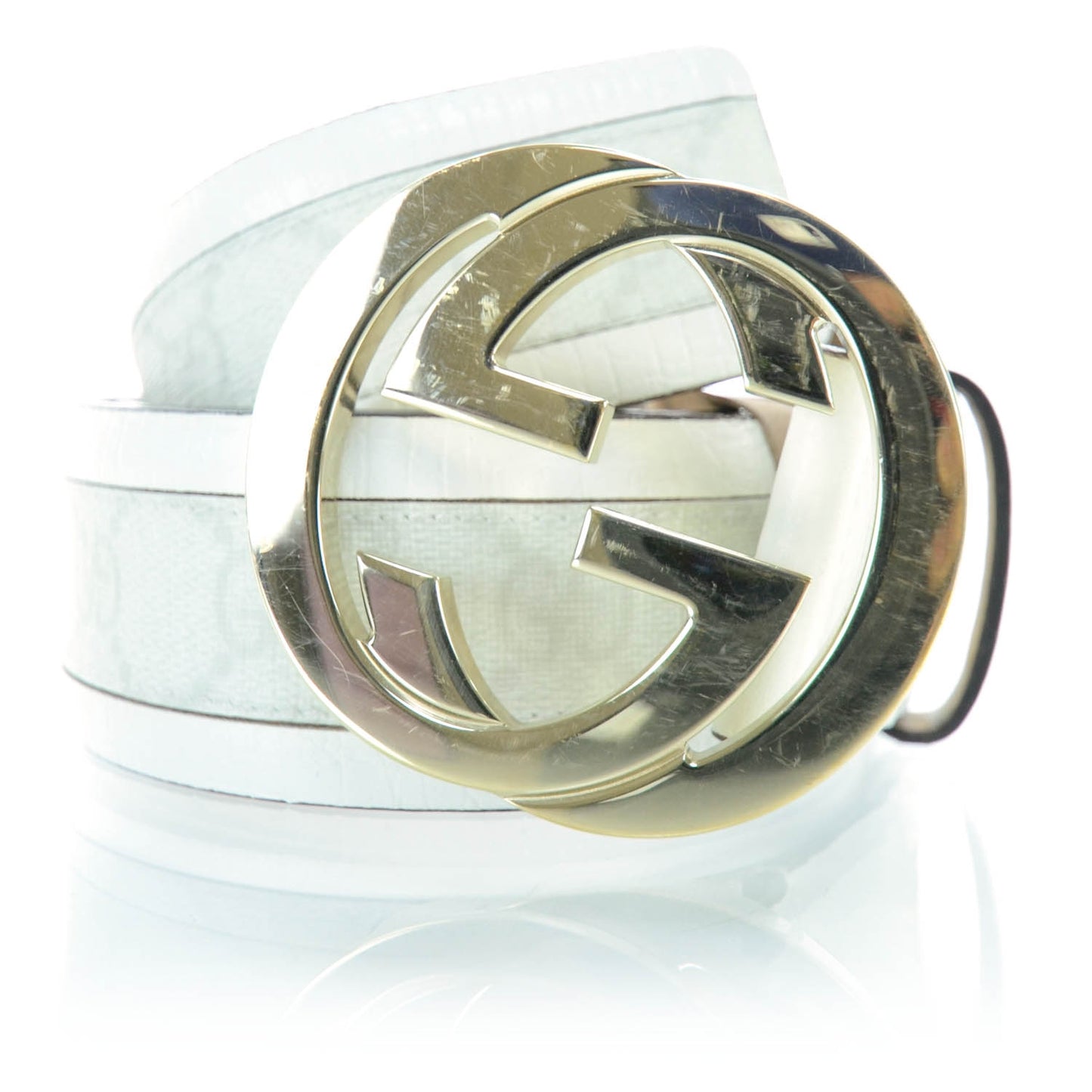 GG Plus Monogram Calfskin Interlocking G 40mm Belt 85 34 White