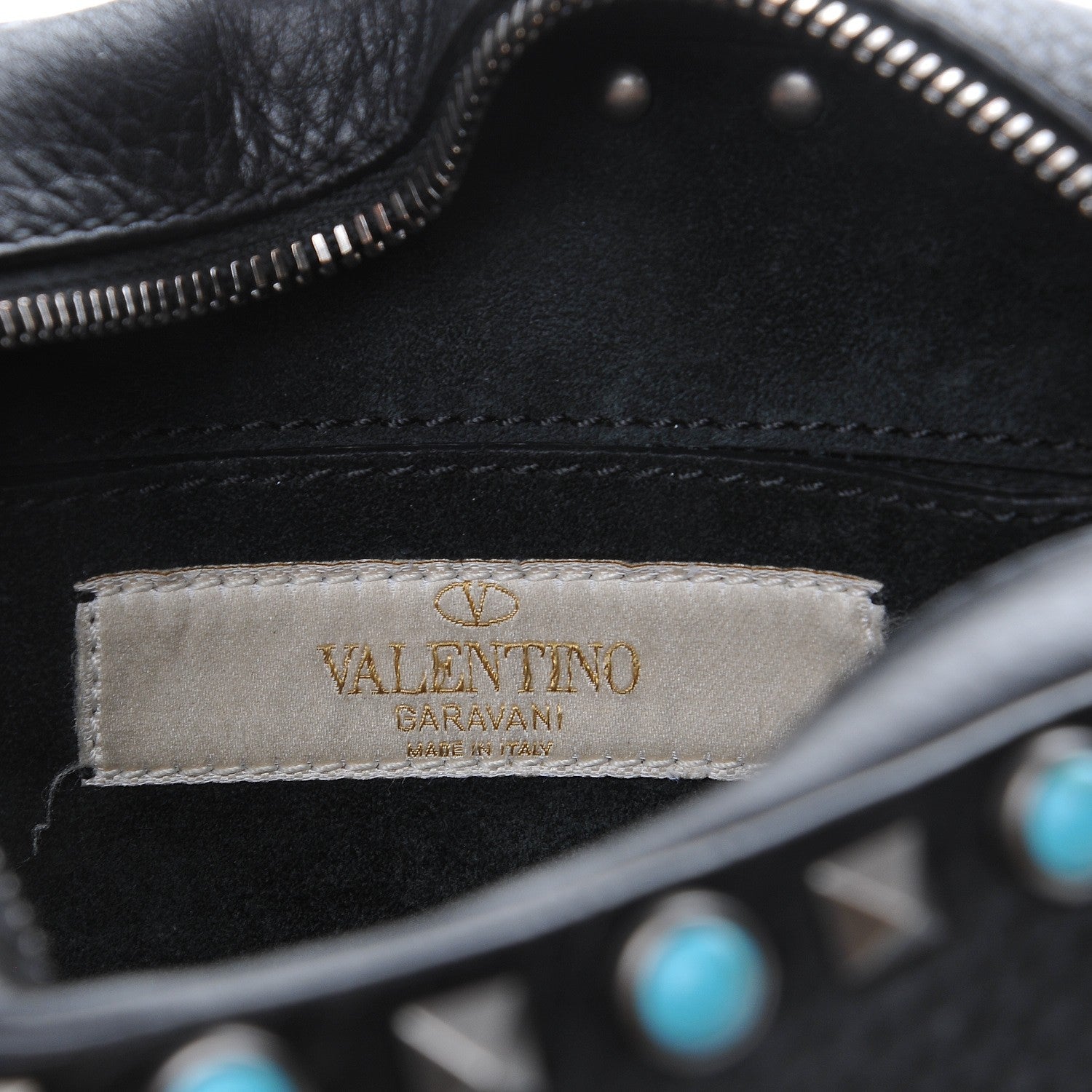 Valentino Garavani Grained Calfskin Turquoise Rockstud Rolling Camera Crossbody Bag Black 6 of 9