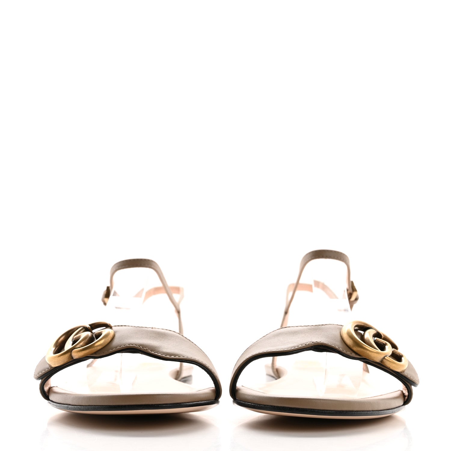 Gucci Lifford Calfskin GG Marmont Ankle Wrap Flat Sandals 38 Mud 3 of 9