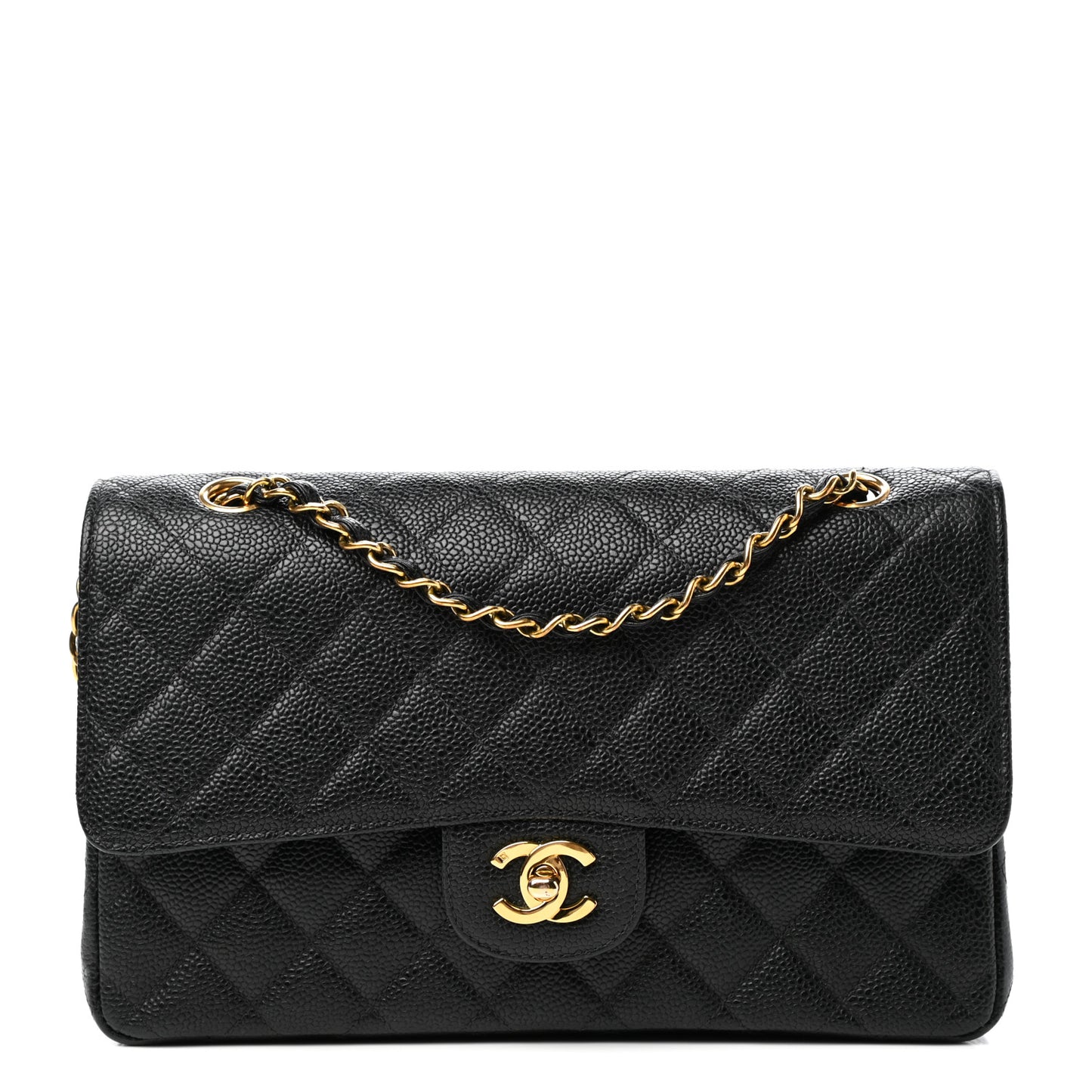 Caviar Quilted Medium Double Flap Black